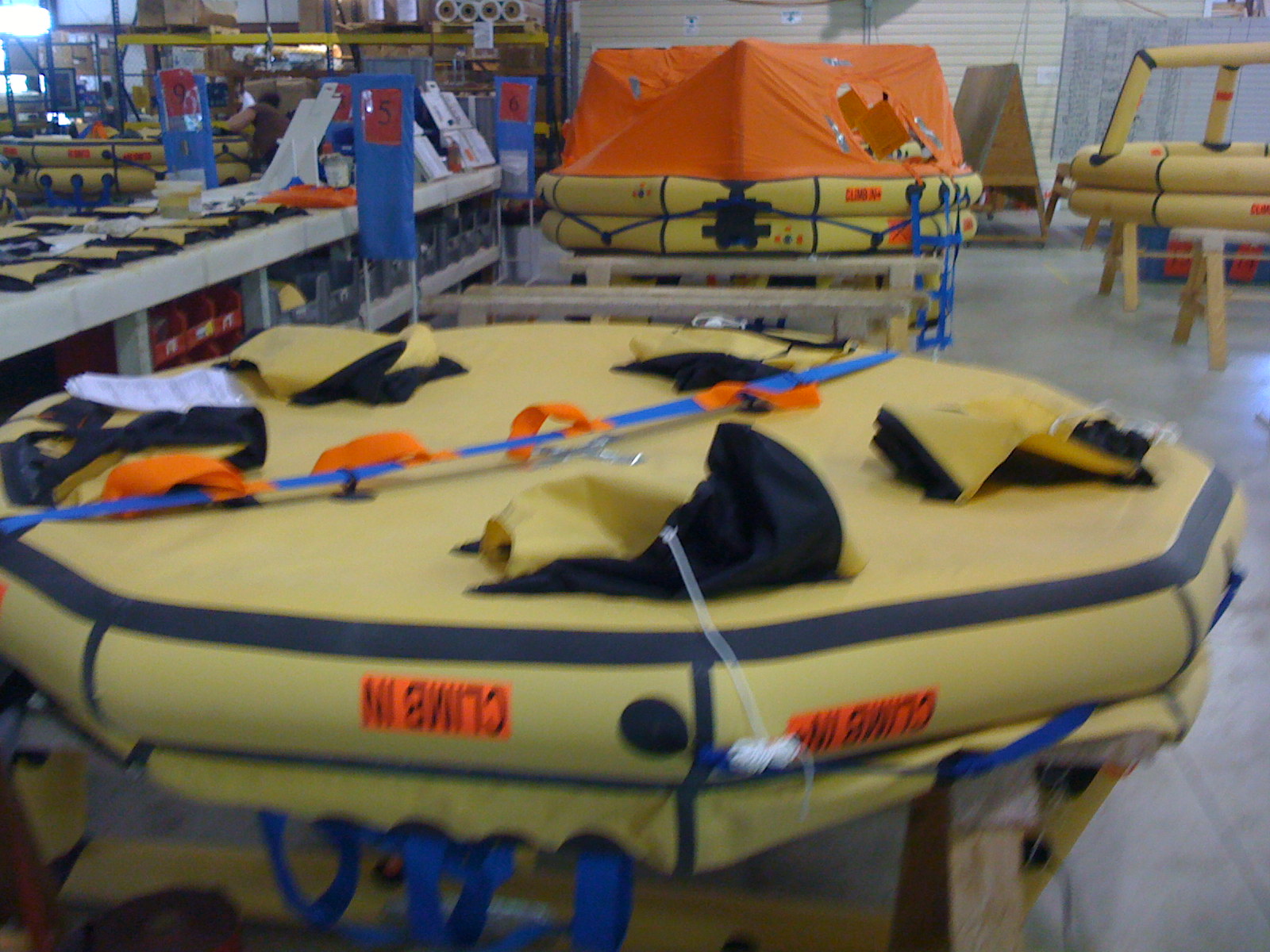 Winslow life raft under construction the bottom is facing up.