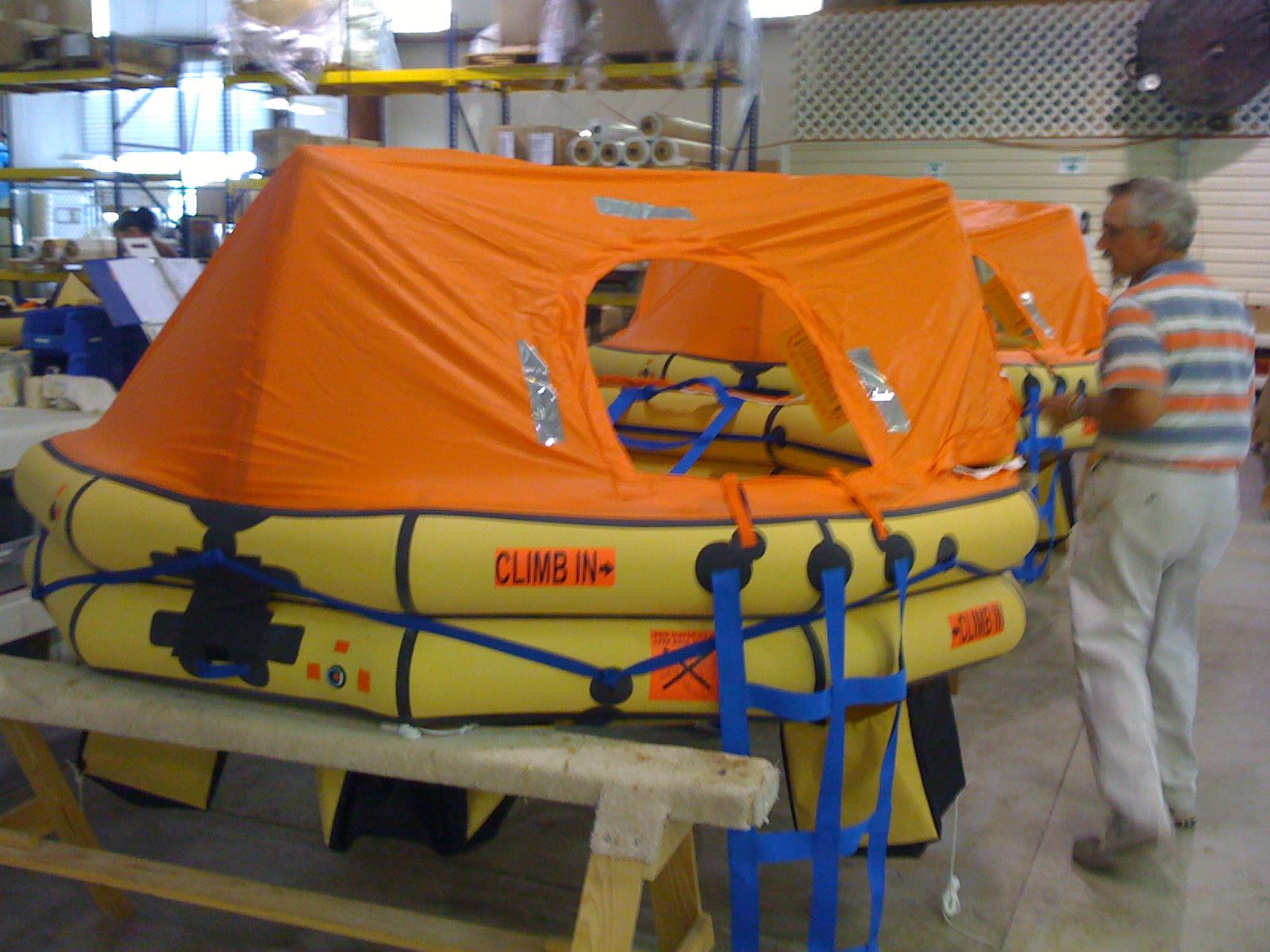 Winslow raft with canopy fully deployed