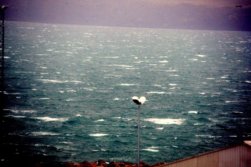 The sea outside Keflavic with white caps from the wind